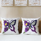 Butterfly Pillow Cover Boho Embroidered Pillow Covers for Couch Sofa Purple Butterfly Bohemian Pillow Covers Cotton Linen 2PCS Pillowcase Covers 18x18 Inch