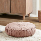 Intelligent Design Loretta Round Chenille Tufted Floor Pillow with Elegant Pleated Design, Large Boho & Vintage Decorative Throw Pillow for Sofa, Bed, or Chair, 22" x 6", Blush