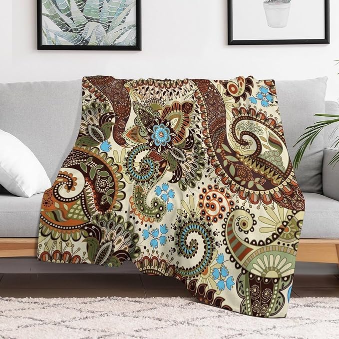 Vintage Bohemian Throw Blanket Indian Mandala Colorful Pattern Blanket for Sofa Bed Couch Chair Or Dorm 50"x60"