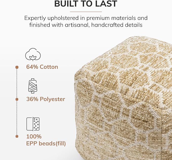 Anji Mountain Pouf Ottoman Foot Rest, Handmade Ottoman Pouf, Comfortable Foot Stool, Decorative Floor Seating for Living Room Decor, Bedroom & Home Décor Accent - Saffron Trellis