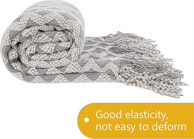 NTBAY Acrylic Knitted Throw Blanket, Lightweight and Soft Cozy Decorative Woven Blanket with Tassels for Travel, Couch, Bed, Sofa, 51x67 Inches, Light Grey Wave