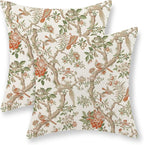 Chinoiserie Pillow Covers 18x18 Set of 2 Orange Green Bird Floral Throw Pillows Vintage Flowers Decorations Outdoor Pillowcase Chinoiserie Decor Farmhouse Linen Cushion Case for Couch Home