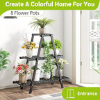 BMOSU Plant Stand Bamboo for Indoor Outdoor Tiered Plant Shelf 8 Potted Flower Holder Ladder Rack Garden Balcony Living Room Patio(3 Tier Black)