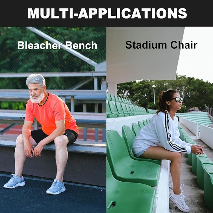 Stadium Seat Cushions, Portable Bleacher Cushions with Handle, Waterproof Oxford Fabric, Zipper Design (Black - 3 Pack)