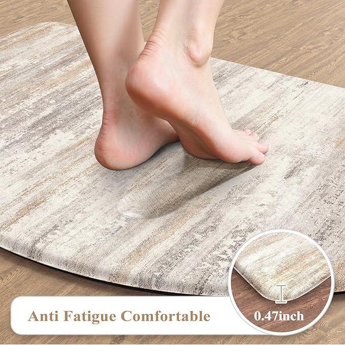 KIMODE Anti Fatigue Mats for Kitchen Floor, 18"x28" Half Circle Memory Foam Kitchen Floor Mats Cushioned Non Slip, Comfort Standing Mats, Abstract Kitchen Rugs Sets of 2 for Sink Laundry Office Desk