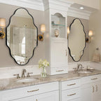 Scalloped Mirror for Bathroom - 24"x36" Black Bathroom Mirror with Aviation Aluminum Alloy Frame & Shatter-Proof Glass for Living Room Bedroom Entryway, Brushed Black Frame(x1)