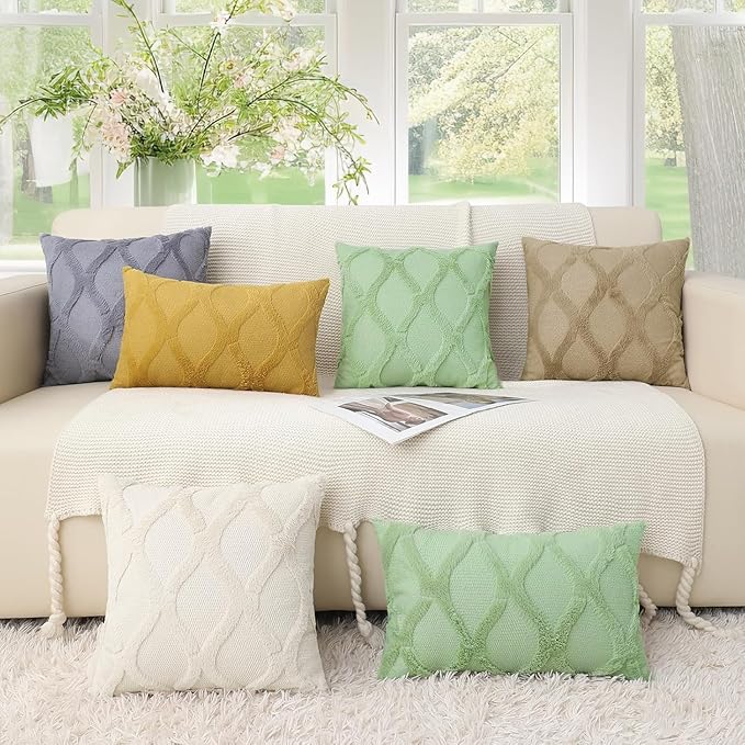 decorUhome Spring Throw Pillow Covers 18x18 Inch Set of 2, Soft Plush Faux Fur Wool Sage Green Accent Couch Pillow Covers for Modern Farmhouse Bed Sofa Living Room