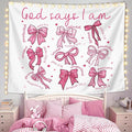 LIANGW Pink Coquette Bow Christian Tapestry, Indoor Outdoor Wall Art Tapestry for Bedroom, Inspirational Christian Tapestries for Women, Girl Room Decoration Living Room Bedroom 50x60 inches