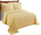 Better Trends Chenille Bedspreads Queen Size, Yellow 100% Cotton Chenille Stripe Design Tufted Bedding Coverlet Soft Lightweight, 102"x110" with 2 Sham 3 Pieces Set Jullian Collection