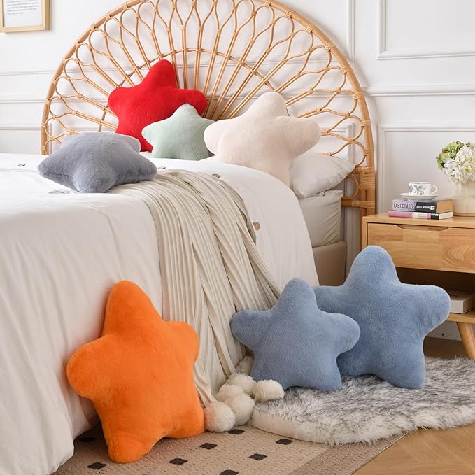Xiashrk Star Pillow, Decorative Throw Pillows for Bed Couch, 15" Star Shaped Pillow Plush Floor Cushions Room Decor Pillow with Faux Rabbit Fur for Sofa Bedroom Living Room (Grey Blue, 19.6" x 19.6")