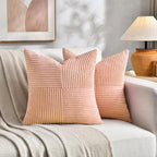 Fancy Homi 2 Packs Peach Samll Decorative Throw Pillow Covers 14x14 Inch with for Couch Bed Sofa, Rustic Farmhouse Boho Home Decor, Soft Corss Patchwork Corduroy Square Cushion Case 35x35 cm