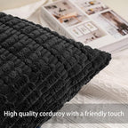 Pack of 2 Corduroy Decorative Throw Pillow Covers 16x16 Inch Soft Striped Pillow Covers Modern Farmhouse Home Decor for Sofa Living Room Couch Bed（Black）