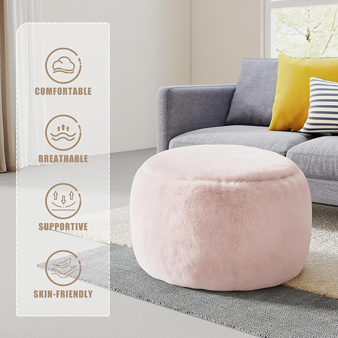 Round Stuffed Pouf Ottoman for Foot Rest, A Round Modern Foam Filled Poufs, Floor Chair for Living Room, Nursery, Dorm, A Soft Modern Foot Stool Perfect to Rest Your Feet (Pink, 29Inch)