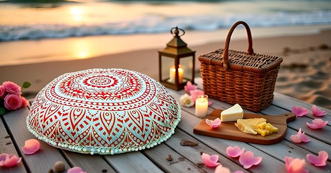 ICC 32" Large Round seat Floor Cushion Chair Ottoman Cover Pouf Pillow Meditation Floor Cushions for Adults Seating pouffe Ottoman Throw Covers Craft Room Furniture for Sitting Cover Fire
