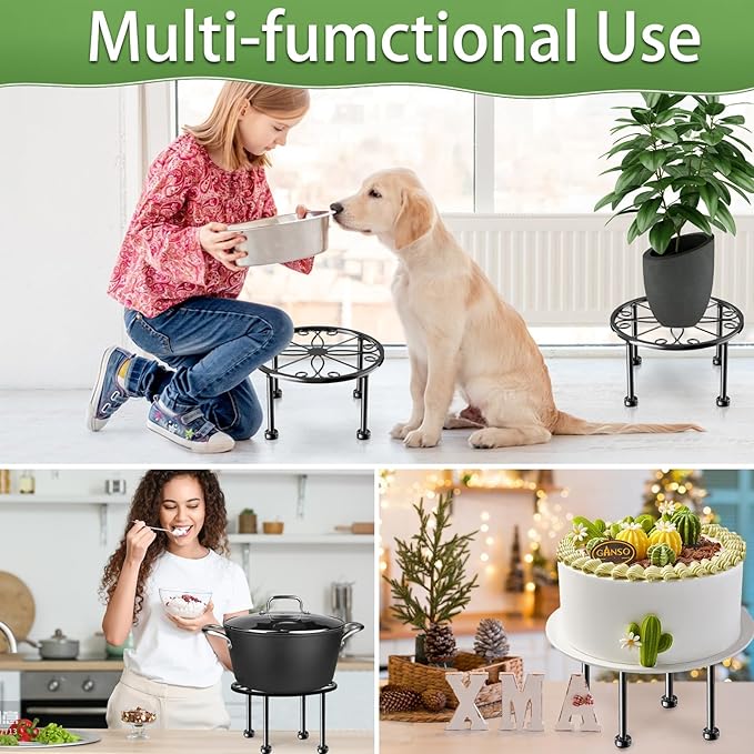 Garden Gifts Plant Lovers Gifts 3 Packs Black Metal Plant Stand with Anti-Slip Base Rustproof Heavy Duty Decorative Round Flower Stand Display Shelf for Indoor/Outdoor