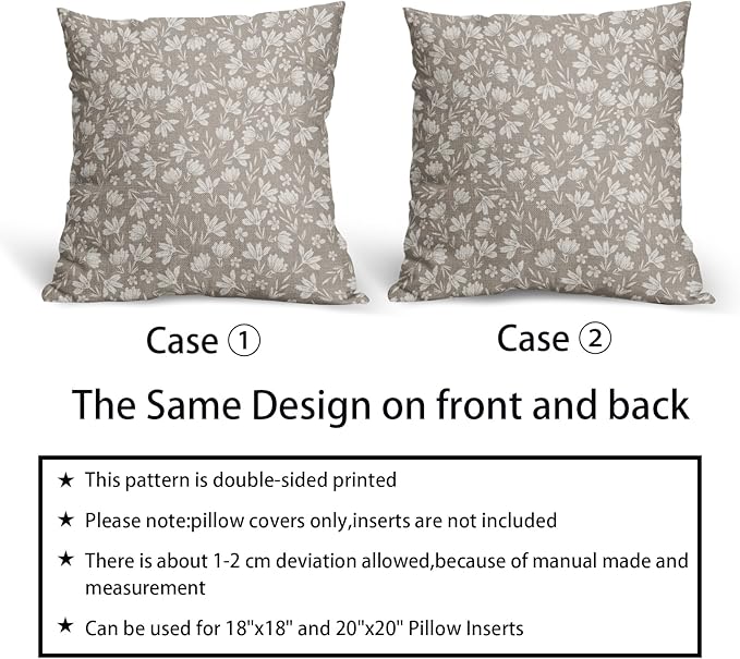 Tan Khaki Floral Pillow Covers 22x22 Set of 2 Vintage Rustic Old Style Cute Small Flower Cream Print Decorative Outdoor Pillowcases Farmhouse Throw Cushion Case Decor for Couch Sofa Bed