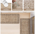 KIMODE Anti Fatigue Kitchen Mat, Cushioned Boho Kitchen Runner, Non Slip Memory Foam Kitchen Mat for Floor, Waterproof Standing Desk Mat for Laundry, Office, Sink Brown 17.3"x59"