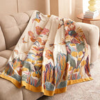 Boho Throw Blanket - 100% Cotton Soft Throw Blanket for Bed, 60"x80" Reversible Breathable Lightweight Spring Blankets, All Seasons Farmhouse Decor Floral Plant Butterfly Throw Quilt