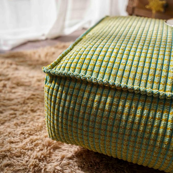 SUTAVIA Pouf Ottoman Cover Unstuffed Pouf Seat Decorative Soft Storage Bean Bag 20x20x8 Inches Square Floor Footrest for Living Room Bedroom (Blue Green, Square)