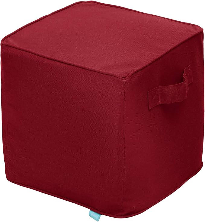 QILLOWAY Indoor/Outdoor Inflatable Stool, Ottoman Pouf Cube 16",All Weather Foot Rest for Camping or Home (Red)
