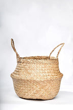 Seagrass Belly Basket (Size: 14x14x13 inches, Color: Yellow Natural - Set of 2) Laundry, Picnic - Plant Pots Cover Indoor Home Decor - Hand Woven Straw Beach Bag with Handles…