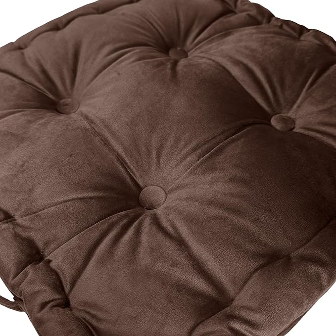 vctops Square Chair Pad Pillow with Handle Super Soft Floor Tatami Seat Cushion Thick Velvet Chair Pads Cushion for Kitchen Dining Office Chair (Coffee,17"x17")