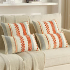 FUTEI Orange Decorative Throw Pillow Covers 12x20 Inch Set of 2, Soft Tufted Striped Textured Accent Pillow Case,Boho Pillows for Couch Decor
