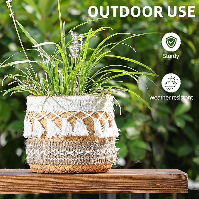 Concrete Rattan-Style Plant Basket Planter, 5" Boho Plant Pots Indoor Outdoor with Drainage Hole, Flower Pot for Succulents, Herbs, Modern Farmhouse Decor, Ideal Gift for Plant Lovers