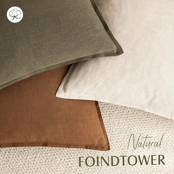 Foindtower Pack of 2, Decorative Linen Soild Throw Pillow Covers Soft Accent Cushion Case Boho Farmhouse Pillowcase for Chair Couch Sofa Bedroom Living Room Home Decor 26 x 26 Inch Orange Brown