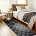 BESTSWEETIE 2'x6' Washable Rug Hand-Woven Low Pile Soft Checkerboard Pattern Reversible Checkered Braided Rugs with Short Fringe Carpet for Living Room Bedroom Dining Room Home Decor - Black/White