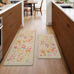 GENIMO Kitchen Mats for Floor 2PCS, Cushioned Kitchen Rugs Non Slip Washable, Farmhouse Anti Fatigue Mat Waterproof, Comfort Standing Mat Rug for Office, Home, Laundry, 17.3"x47"+17.3"x30", Beige