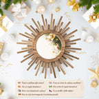 24 Inch Boho Sunburst Mirror, Round Wooden Wall Decor Starburst Sun Mirror for Bedroom, Living Room, Bathroom, Hallway, Balcony, Farmhouse Entryway, Housewarming Gift