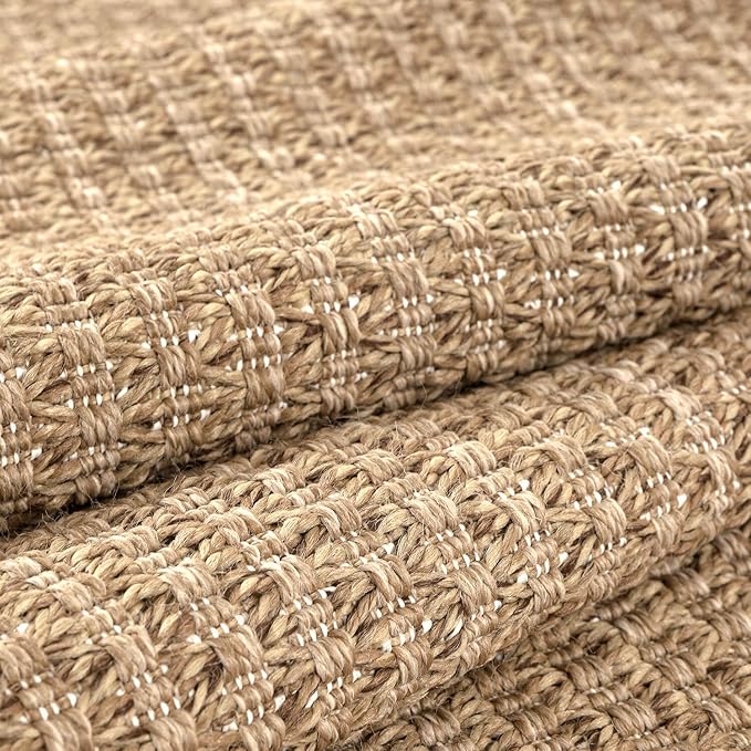 Easy Jute Rugs 5x7 Natural Color Living Room Indoor Outdoor Area Rug for Farmhouse Patio and Kitchen Rug High Traffic Washable Easy to Clean Solid Boho Woven Design Outside Carpet (5 x 7)