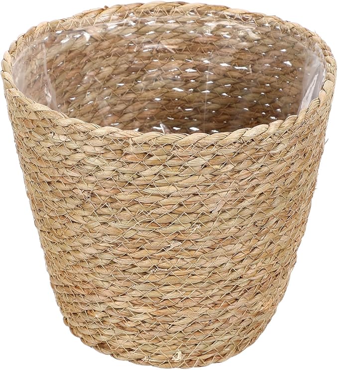 Straw Woven Plant Basket : Planter Basket with Plastic Liner Flower Pots for Home Balcony Farmhouse, 8.65X8.65X8.25in