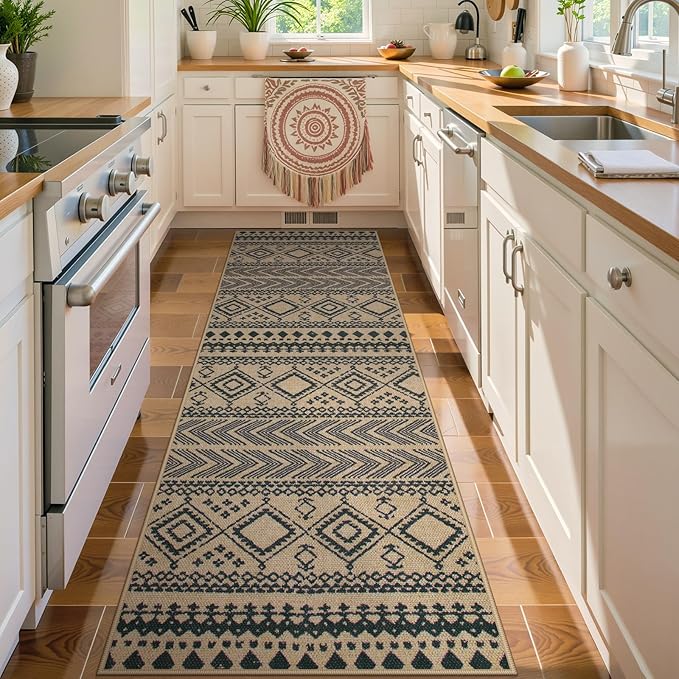 Lahome Easy Jute Boho Hallways Rug, 2x8 Runner Rug for Kitchen, Nature Non Slip Washable Indoor Outdoor Carpet, Low Pile Front Door Carpet for Entry Laundry Room Foyer Decor