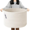 90L Large Blanket Basket,21.7"L x 21.7"W x 13.8"H Rope Woven Baskets with Handles, Toys Storage Bins,Laundry Basket Perfect for Living Room, Nursery,Bedroom,Home Organization,White