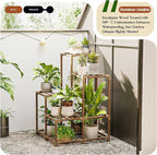 Bamworld Plant Stand Indoor Outdoor Corner Shelf Plant Holder 4-Pot Flower Stand Wood Plant Rack Indoor Multiple Plants Patio Balcony Garden Livingroom