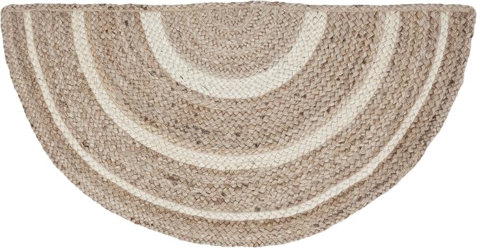 VHC Brands Jute Rug Half Circle, Natural and Crème, 16.5x33