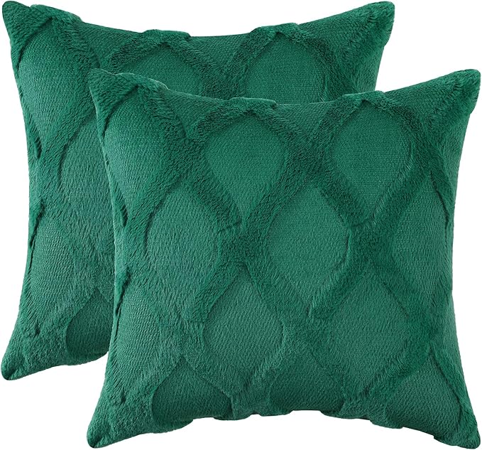 decorUhome Spring Euro Sham Throw Pillow Covers 24x24 Inch Set of 2, Soft Plush Faux Fur Wool Green Accent Couch Pillow Covers for Modern Farmhouse Bed Sofa Living Room