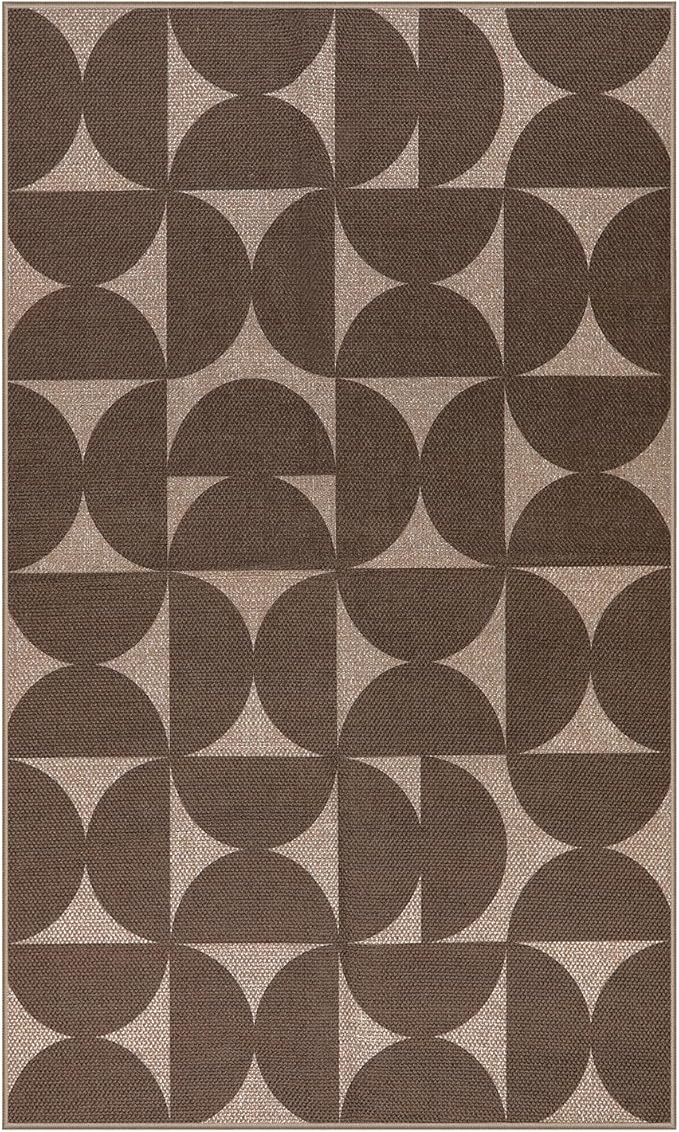 Lahome Modern Geometric Easy Jute Washable Rugs 3x5 for Entryway Indoor, Thin Carpet for Dining Room Non Shedding, Neutral Semi-Circle Mat for Outdoor Porch Front Door