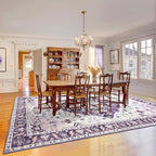 Amearea Vintage Design Area Rugs for Living Room, 6x9 Machine Washable Floral Collection Traditional Bedroom Rug, Low Pile Cute Kids Room Print Carpet, No Slip Office Kitchen Home Decor, Purple
