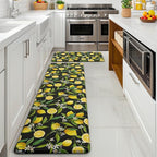 MAYHMYO Lemon Kitchen Mat Set of 2 - Anti Fatigue Mats for Kitchen Floor - Non Slip Cushioned Rugs for Standing - Lemon Decor (17.3"×29"+17.3"×47"-0.4") Black