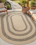 DEXI Jute Area Rug Natural Fiber 6x9 Oval, Woven Braided Durable Farmhouse Design Rugs for Living Room, Bedroom Dinning Room Office Outdoor Patio, Beige/Black