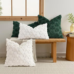 decorUhome St. Patrick’s Day Shamrock Pillow Covers 16x16 Inch Set of 2, Soft Plush Faux Wool Cream White Throw Pillow Covers, Farmhouse Spring Holiday Decor for Sofa Living Room