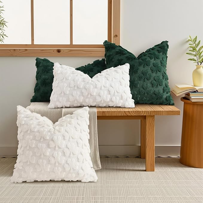decorUhome St. Patrick’s Day Shamrock Pillow Covers 20x20 Inch Set of 2, Soft Plush Faux Wool Cream White Throw Pillow Covers, Farmhouse Spring Holiday Decor for Sofa Living Room