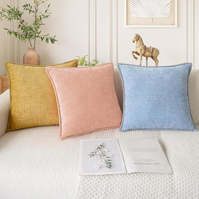 CaliTime Throw Pillow Covers Decorative 26 X 26 Inches Pack of 2 Cotton Thread Stitching Edges Solid Dyed Soft Chenille Cushion Cases for Couch Sofa Bed Living Room Farmhouse Gold