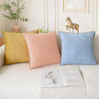 CaliTime Throw Pillow Covers Decorative 22 X 22 Inches Pack of 2 Cotton Thread Stitching Edges Solid Dyed Soft Chenille Cushion Cases for Couch Sofa Bed Living Room Farmhouse Gold