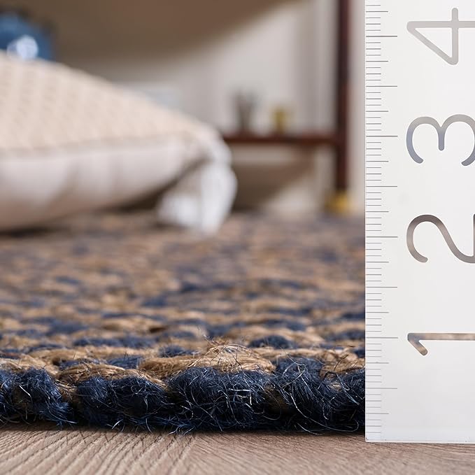 SAFAVIEH Natural Fiber Collection Runner Rug - 2'3" x 12', Tropical Blue & Natural, Handmade Boho Diamond Tassel Jute, Ideal for High Traffic Areas in Living Room, Bedroom (NF266D)