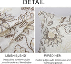 Floral Embroidered Lumbar Throw Pillow Cover 12x 20, Sequin Chinoiserie Flower Neutral Linen Pillow Cushion Cases, Farmhouse Decorative Pillows for Bed, Outdoor Couch White
