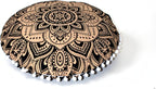 CRAFT KALA 22" Bohemian Floor Pillow Pouf Cover Mandala Boho Large Round Meditation Room Pillow Covers for Adults Seating Poufs Cushion Cover for Kids Playroom Black Gold Flower